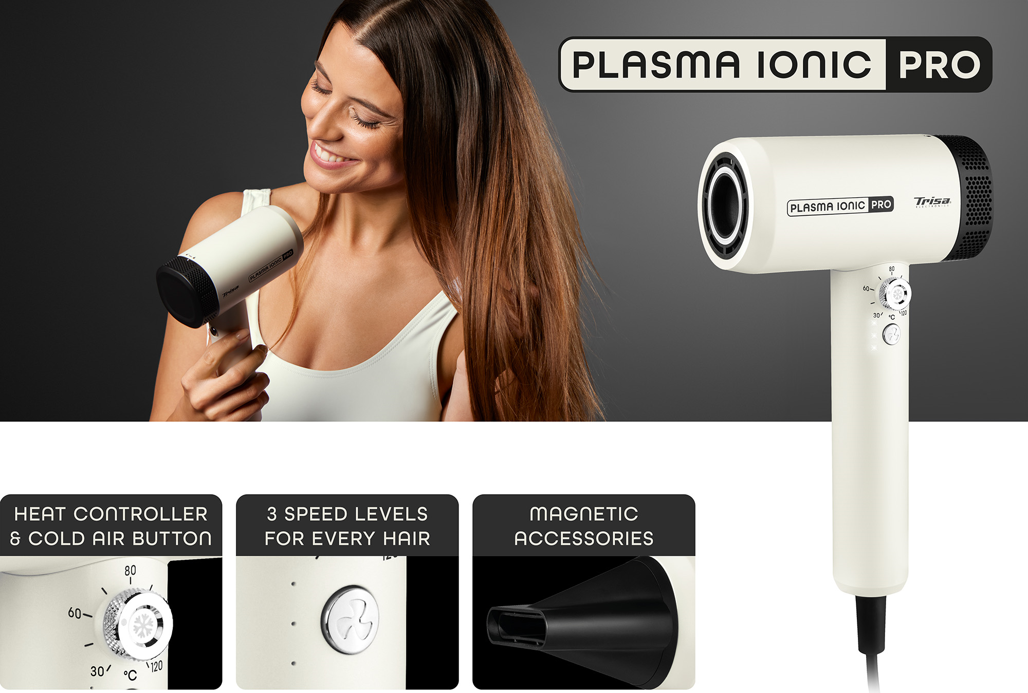 Trisa Plasma Ionic Pro Femme avec un sèche-cheveux blanc